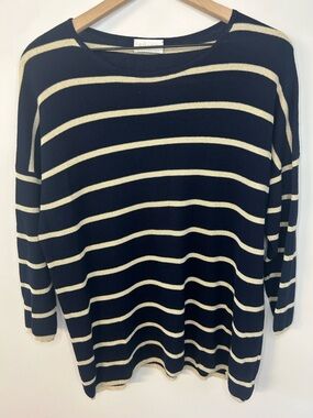 Pôles Maison Montagut Women’s Navy Blue and Metallic Gold Stripe Sweater, Small